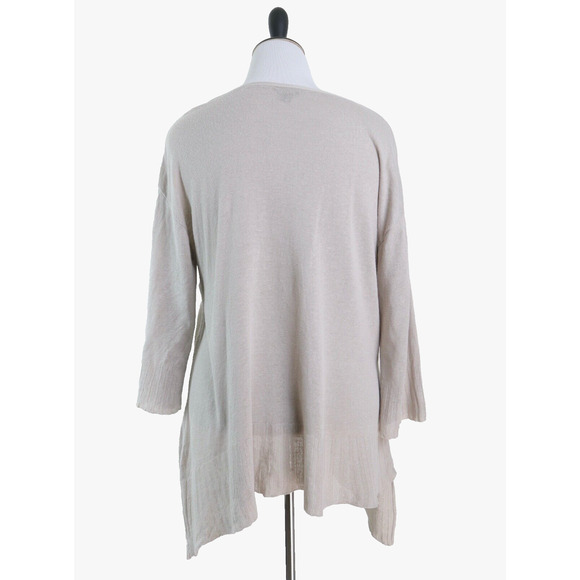 J Jill Size M Linen Blend Knit Top Lightweight Asymmetrical Hem Beige - Picture 4 of 11